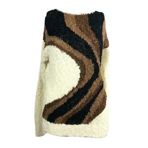 VTG Knitivo Sweater Womens Sz S Ivory Brown Black‎ Pattern Knit Pullover